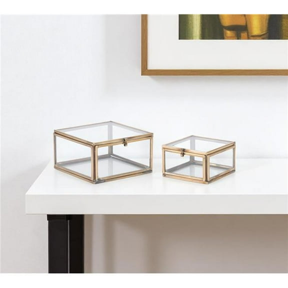 HomeRoots 634507 Clear & Gold Glass Decorative Keepsake Boxes - Set of 2