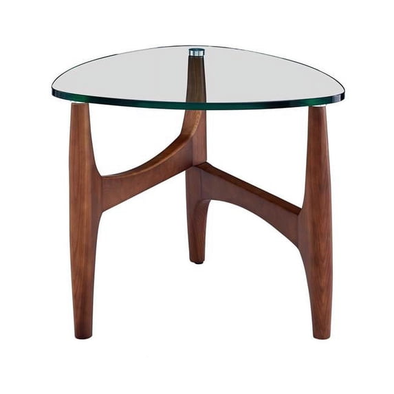 HomeRoots Clear Tempered Glass Side Table with Walnut Base, 23.63 x 23.63 x 19.69 in.