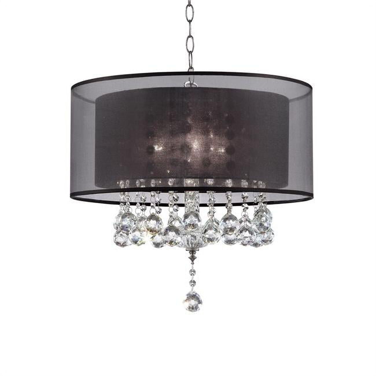 Contempo Silver Chrome Ceiling Lamp with Black Shade and Crystal Accents
