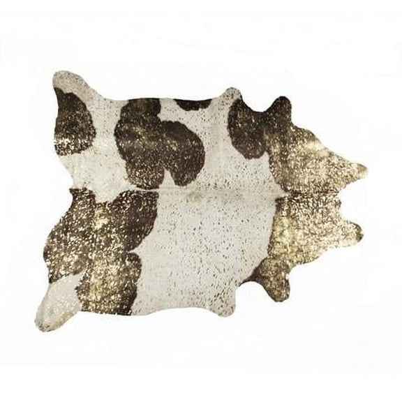 HomeRoots Dark Brown White & Gold Natural Cowhide Area Rug - 6 x 7 ft.