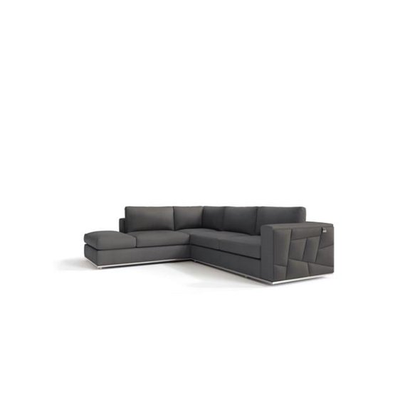 Dark Gray Deco Tufted Italian Leather Modular L Shaped Two Piece Corner Sectional