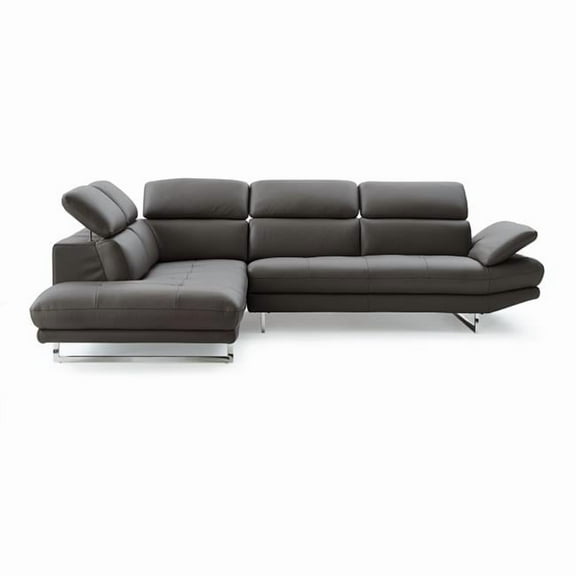 HomeRoots 372109 Dark Gray Leather Sectional, 110 x 88 x 29-37 in.