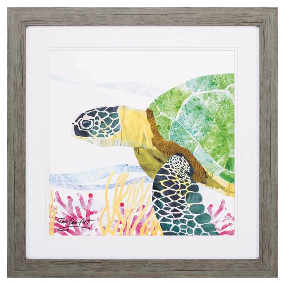 HomeRoots 23" X 23" Woodtoned Frame Sea Creature Turtle 365574-Woodtoned
