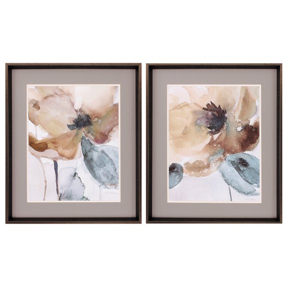 23" X 27" Brushed Silver Frame Watercolor Poppy (Set of 2)