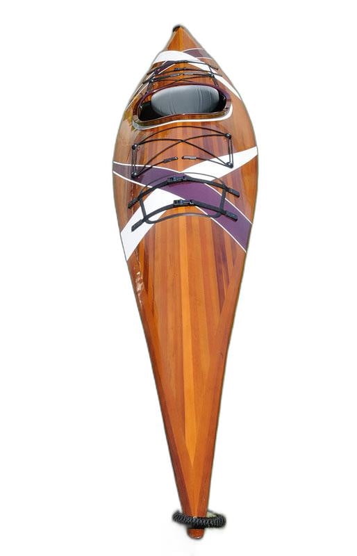 177" Handcrafted Cedar Wooden Kayak with White and Purple Stripes