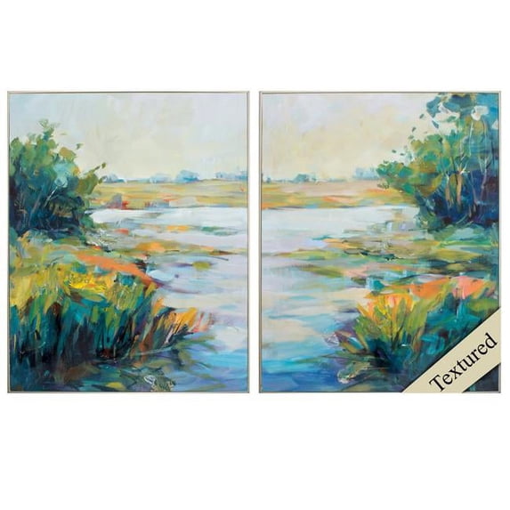 HomeRoots 24" X 30" Ligth Wood Toned Frame Marsh Colors (Set of 2) 365639-Ligth Wood Toned