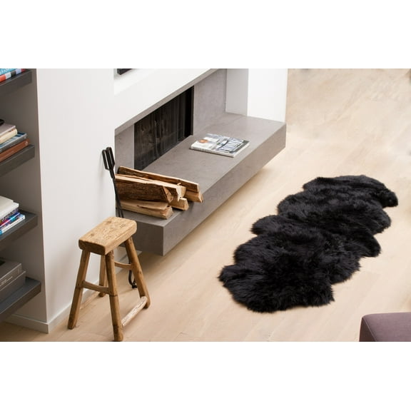 2' X 6' X 2' Black Double Sheepskin Area Rug