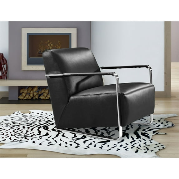 HomeRoots Stainless steel, Foam, Le Modern Black Leather Lounge Chair