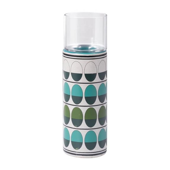 4.1" x 4.1" x 11" Green and Teal Ceramic and Glass Large Candle Holder