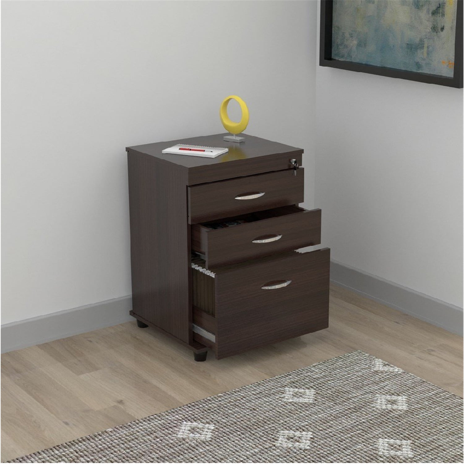 Espresso 3-Drawer Lockable File Cabinet with Melamine Finish