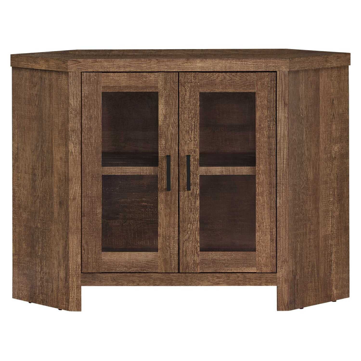 Contemporary Brown Reclaimed Wood Corner TV Stand with Glass Doors