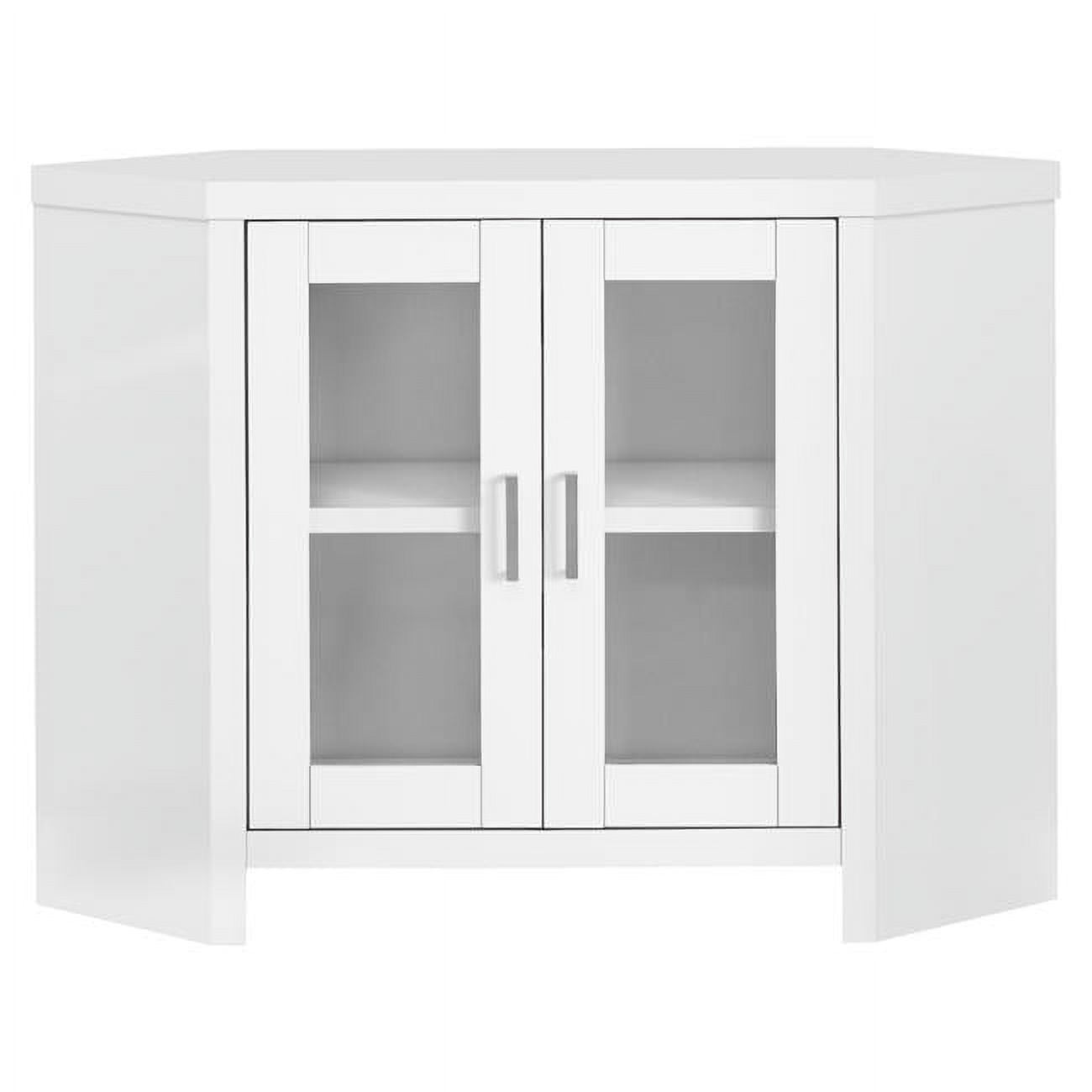 Sleek White Corner TV Stand with Glass Cabinet Doors, 42"
