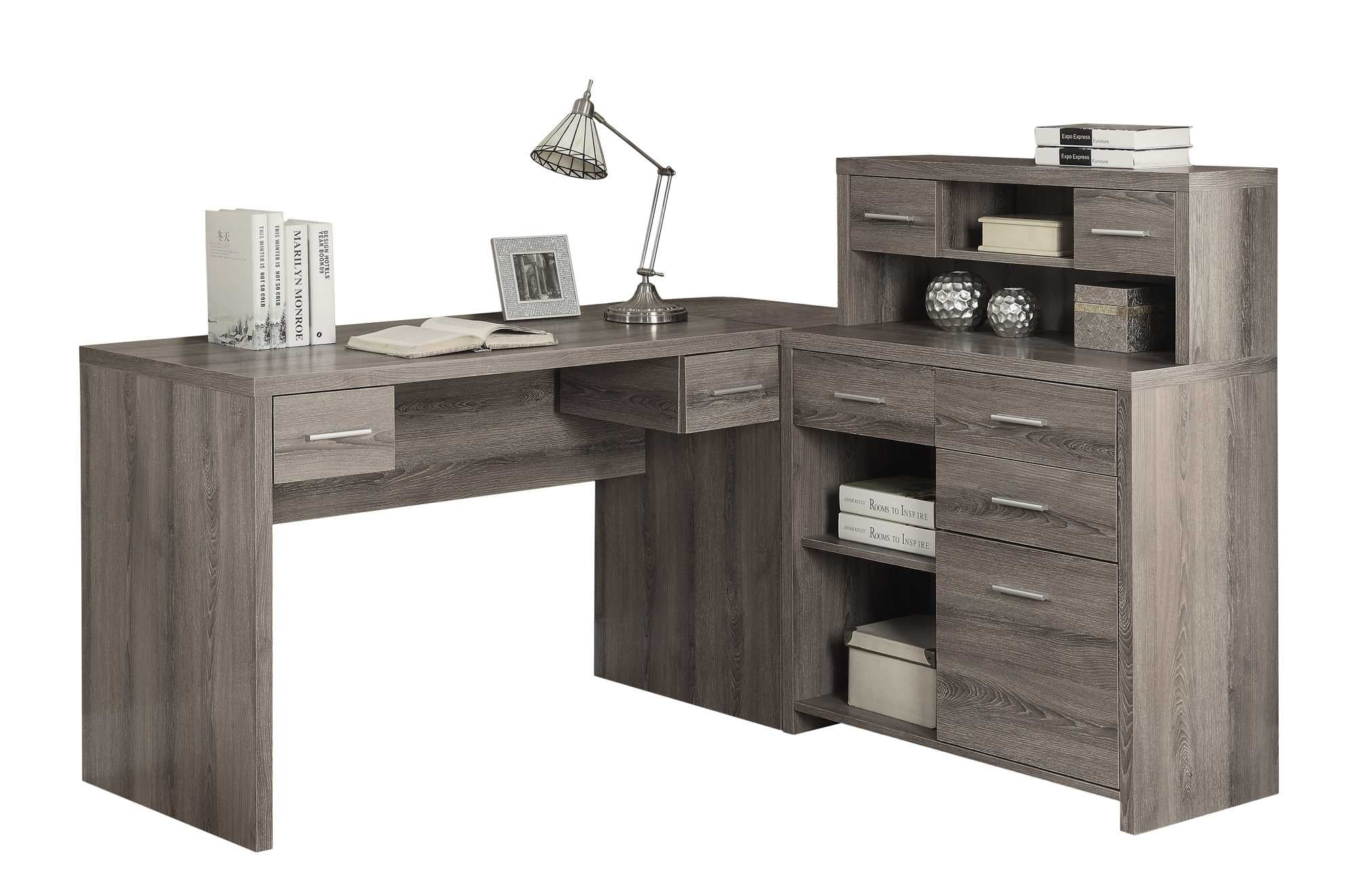 Dark Taupe 62.75" Wood Corner Executive Computer Desk with Drawer