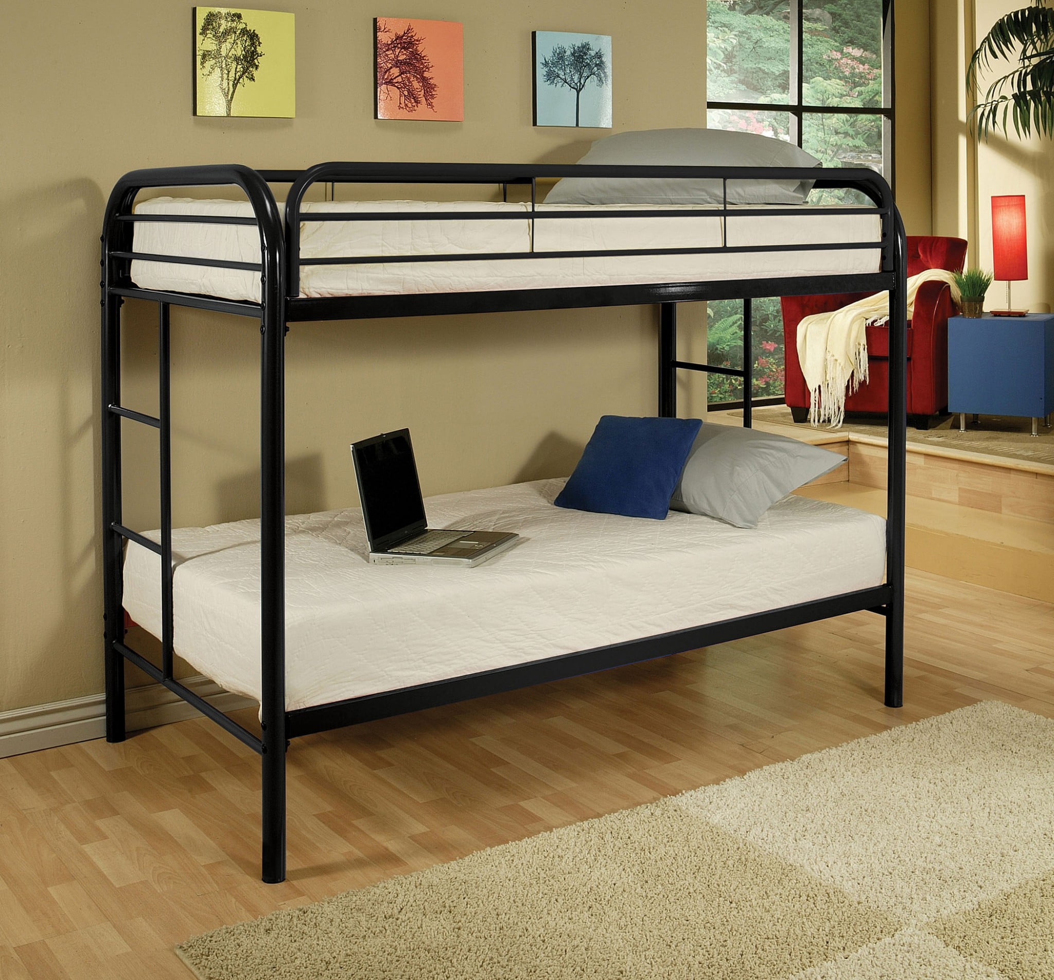 HomeRoots Decor 78-inch X 41-inch X 60-inch Twin Over Twin Black Metal Tube Bunk Bed