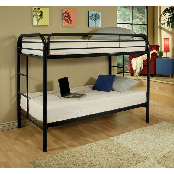 HomeRoots Decor 78-inch X 41-inch X 60-inch Twin Over Twin Black Metal Tube Bunk Bed