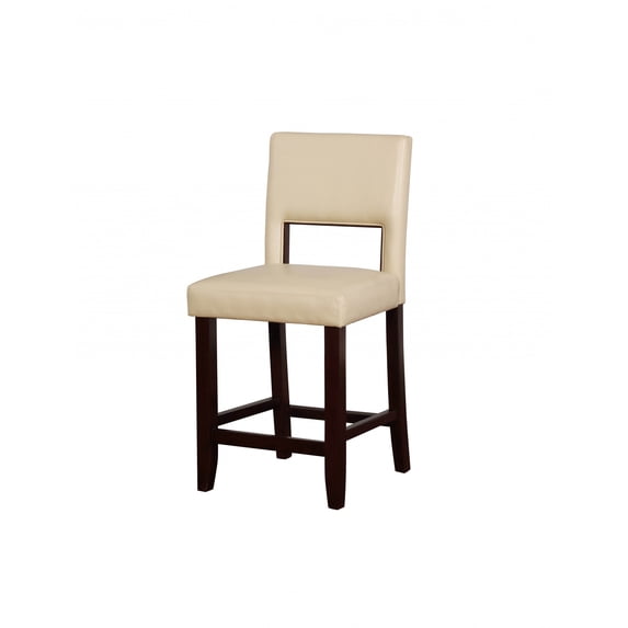 Contemporary Style Wooden Counter Stool with Footrails,Cream and Brown