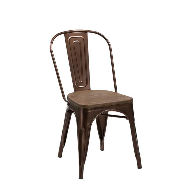 Brown Metal and Wood Slat Back Dining Chair Set