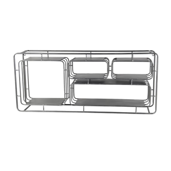 HomeRoots Decor Industrial Style Metal Wall Shelf with 4 Spacious Cubbies, Silver