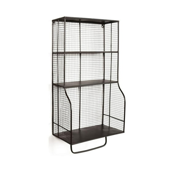 Benjara 17" Transitional Metal Wall Storage Organizer with 3 Shelves in Black
