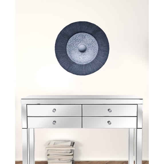 Round Dual Layer Glass and Sandstone Wall Decor, Small, Gray