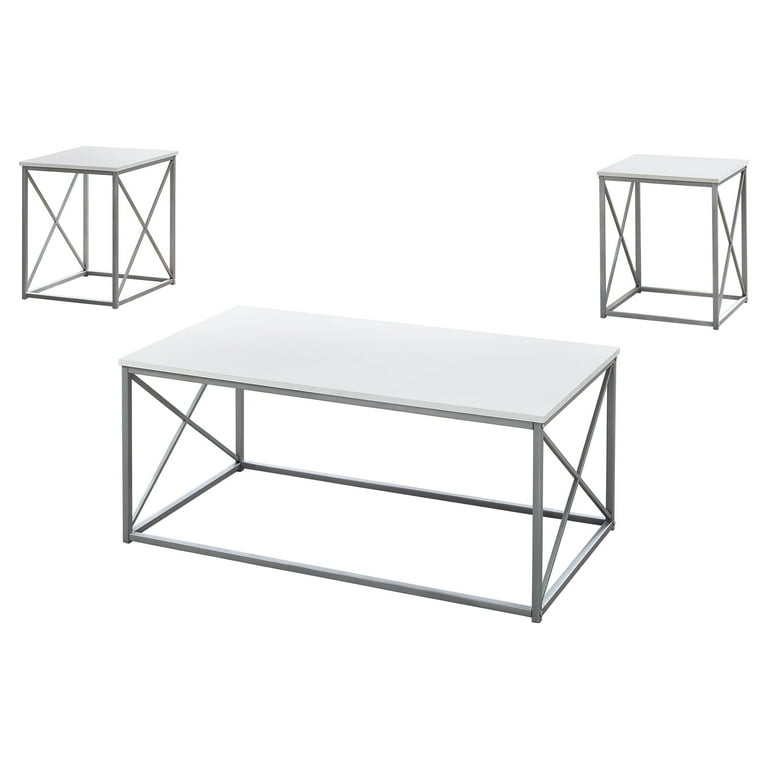 White Silver Metal Table Set - 3Pcs Set White Silver Metal Table Set - 3Pcs Set