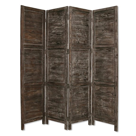 HomeRoots Decor Wooden 4 Panel Foldable Floor Screen with Textured Panels, Black