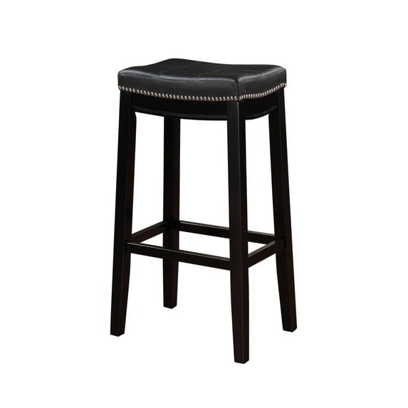 Benjara 30" Contemporary Wood Bar Stool with Leather Upholstery in Black