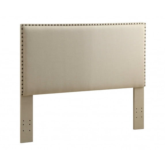 HomeRoots 351610 Wooden Full Queen Size Headboard with Nail Head Trim Details, Beige