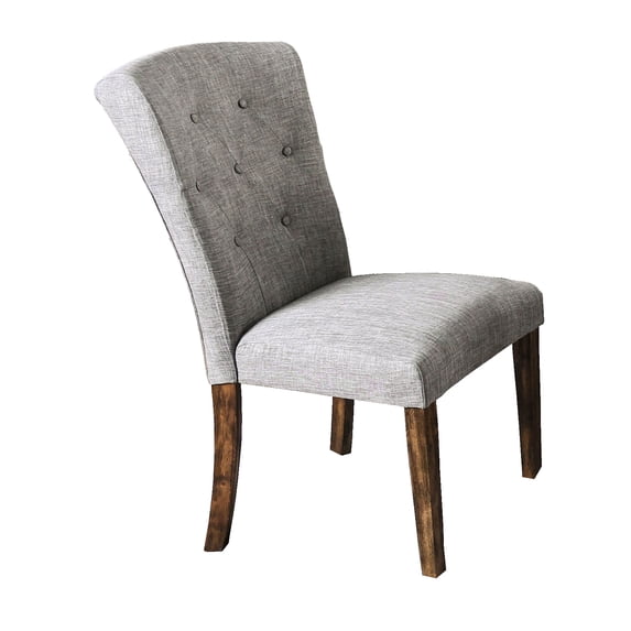 Wooden Side Chair with Tufted Padded Back, Set of 2, Gray and Brown