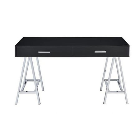 Desk In Black & Chrome - Glossy Polyester, Particl Black & Chrome