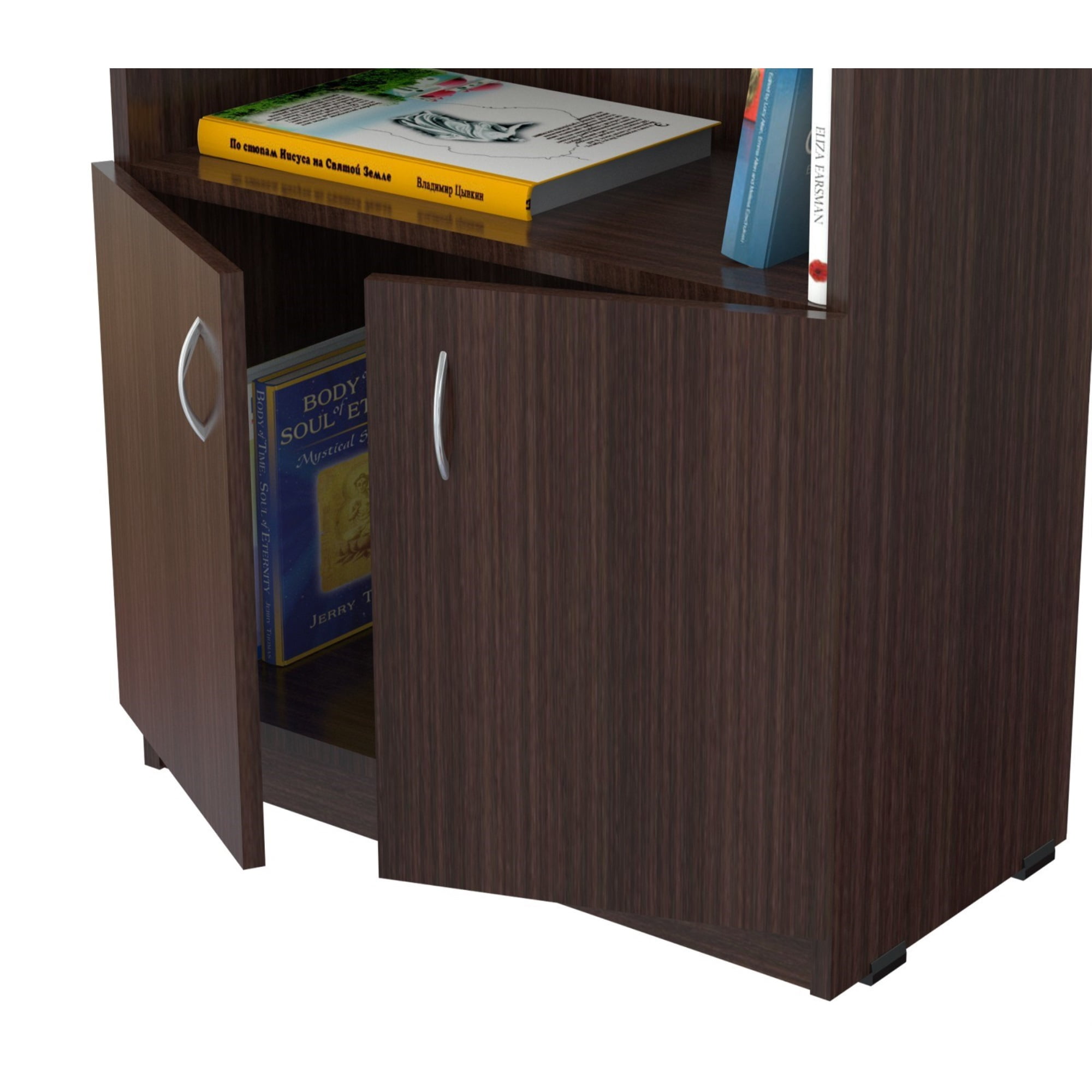 63" Espresso Wood Adjustable Shelf Bookcase with Doors