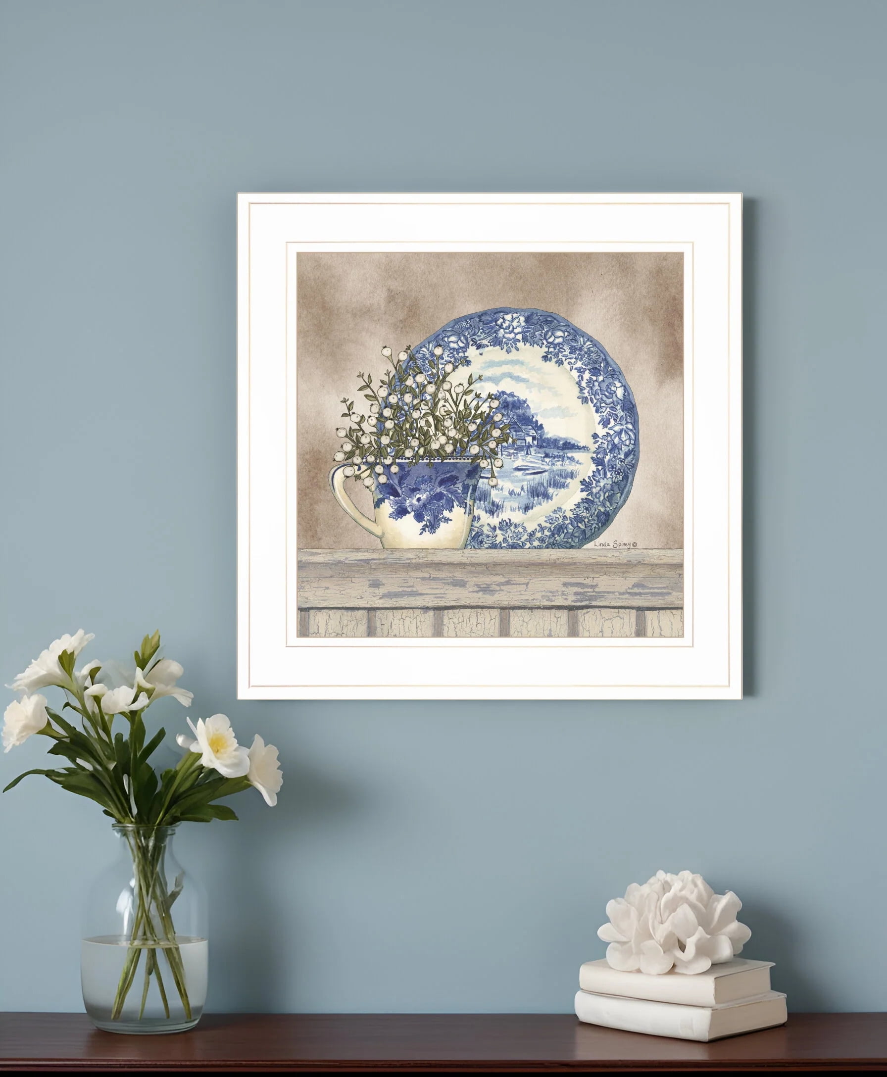 Farmhouse Blues White Framed 15x15 Print Wall Art