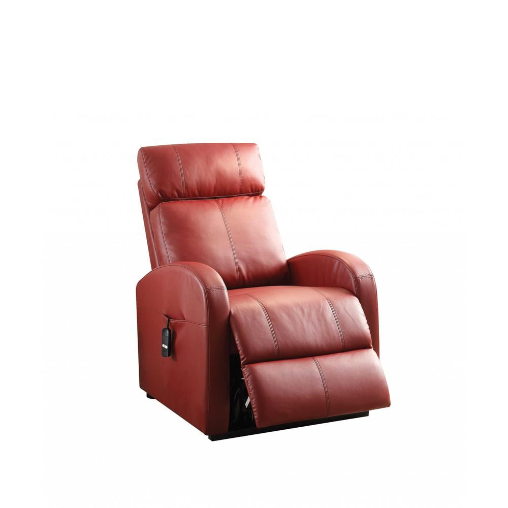 Contemporary Red Faux Leather Lift Recliner with Metal Base