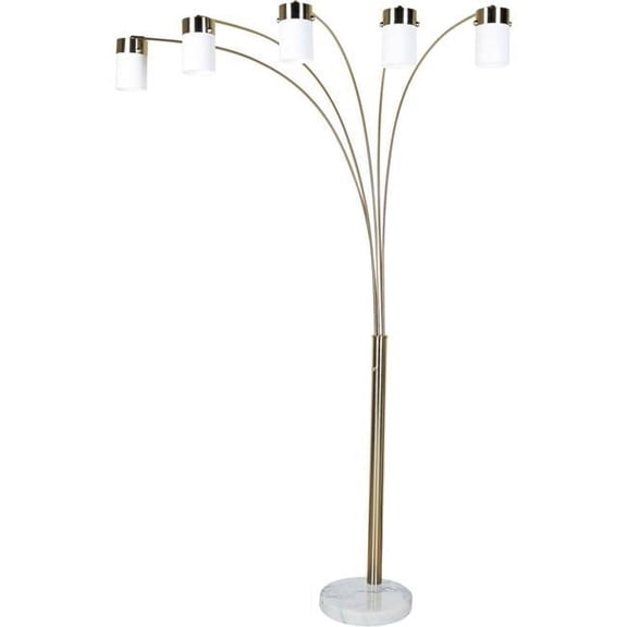 HomeRoots  Five Light Gold Metal Floor Lamp, Nickel & White
