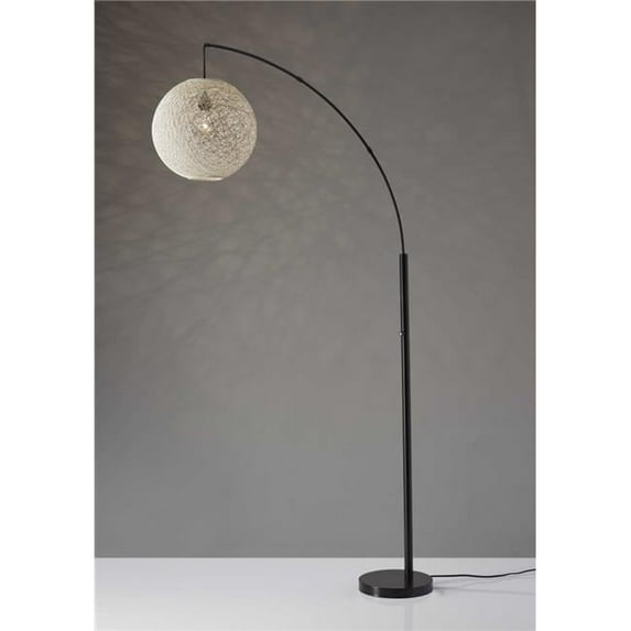 HomeRoots Floor Lamp with Bronze Metal Arc & Groovy Rattan String Ball Shade