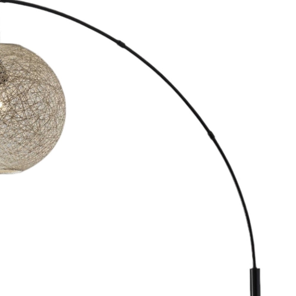 Floor Lamp With Bronze Metal Arc And Groovy Rattan String Ball Shade Floor Lamp With Bronze Metal Arc And Groovy Rattan String Ball Shade