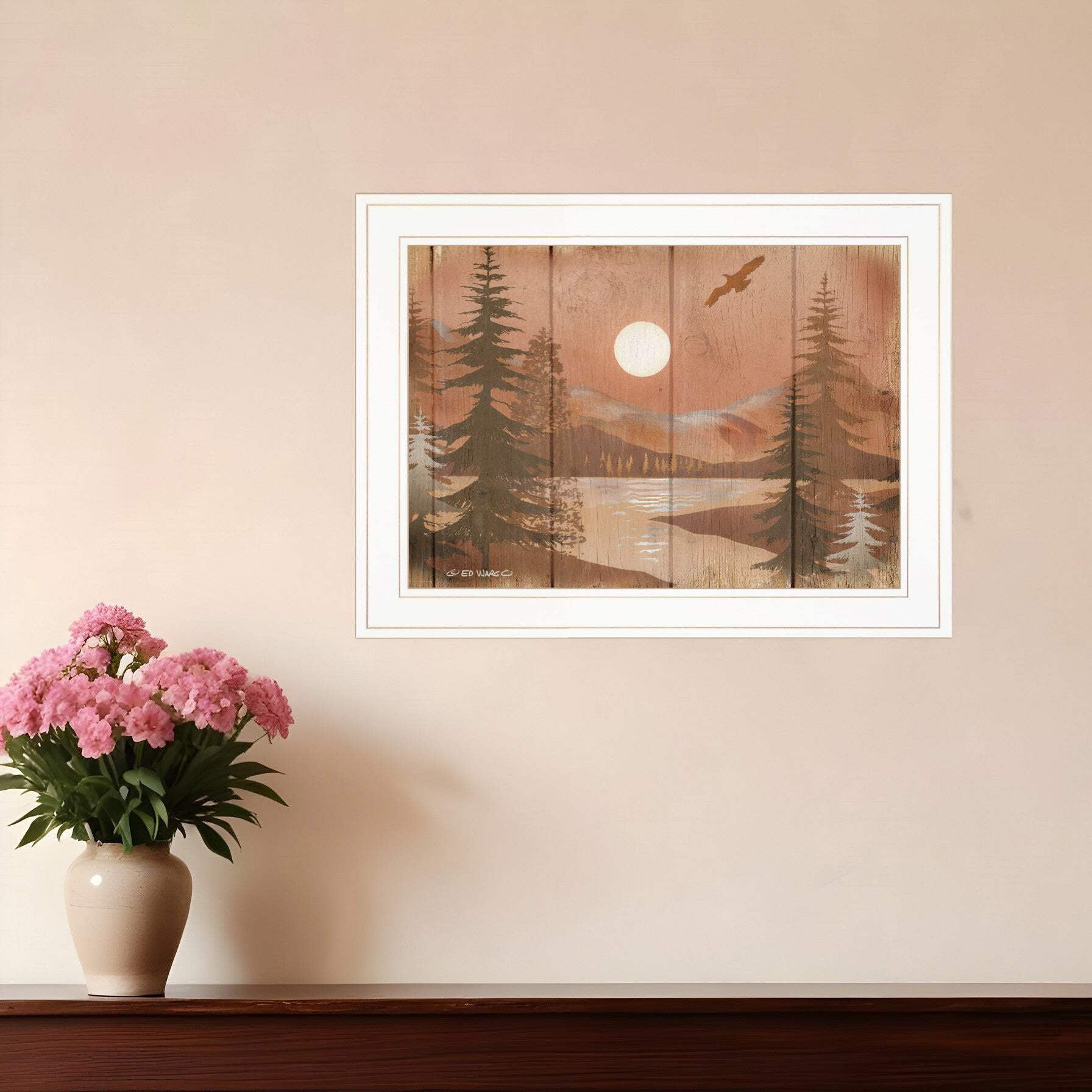 Full Moon Landscape White Framed Print Wall Art