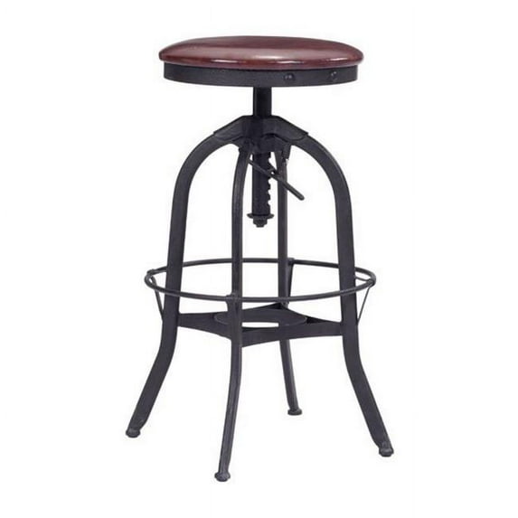 HomeRoots Furniture 248862 28-35 x 16.5 x 16.5 in. Leatherette Plywood, Metal Barstool - Burgundy & Antique Black