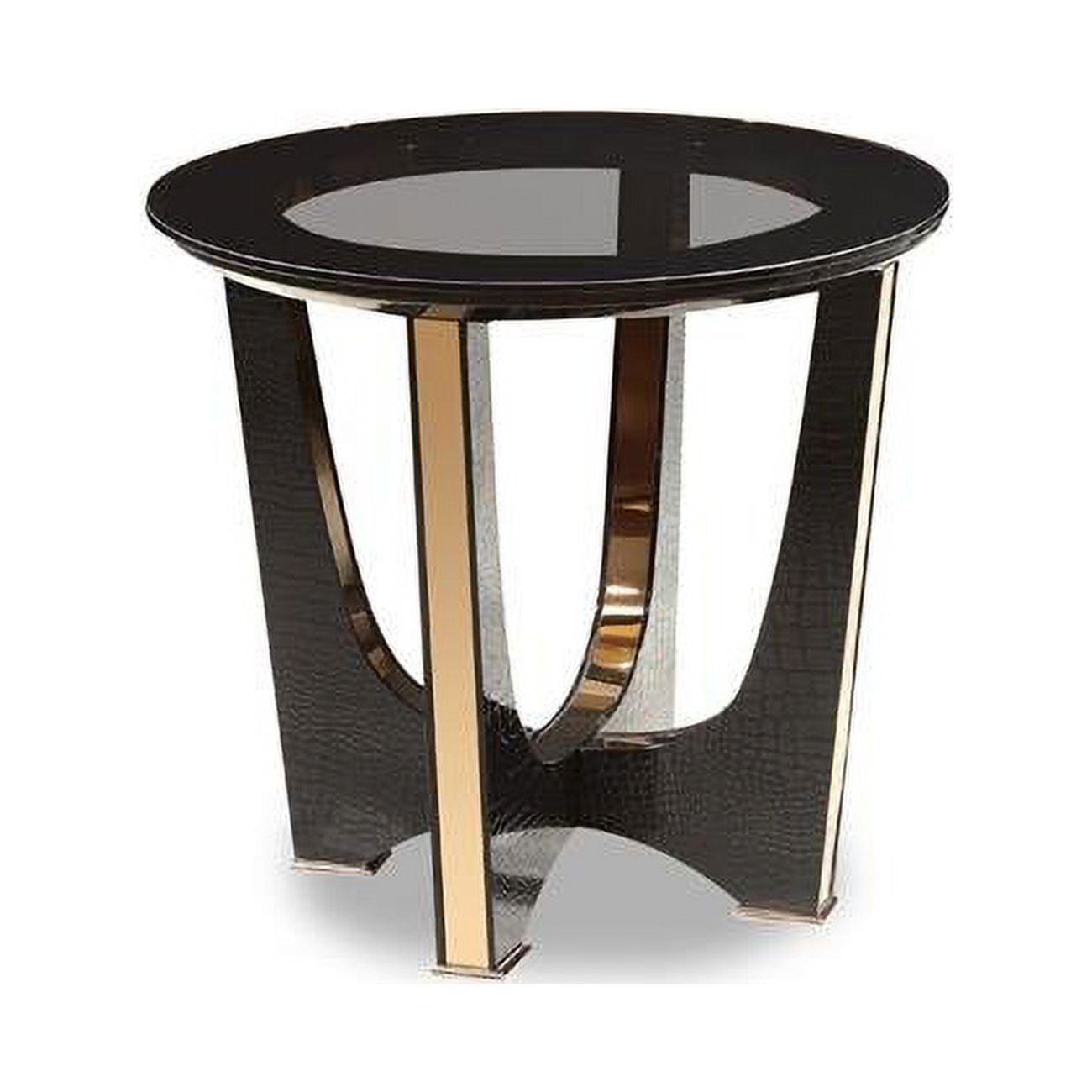 22" Black Crocodile and Rose Gold Glass Top End Table