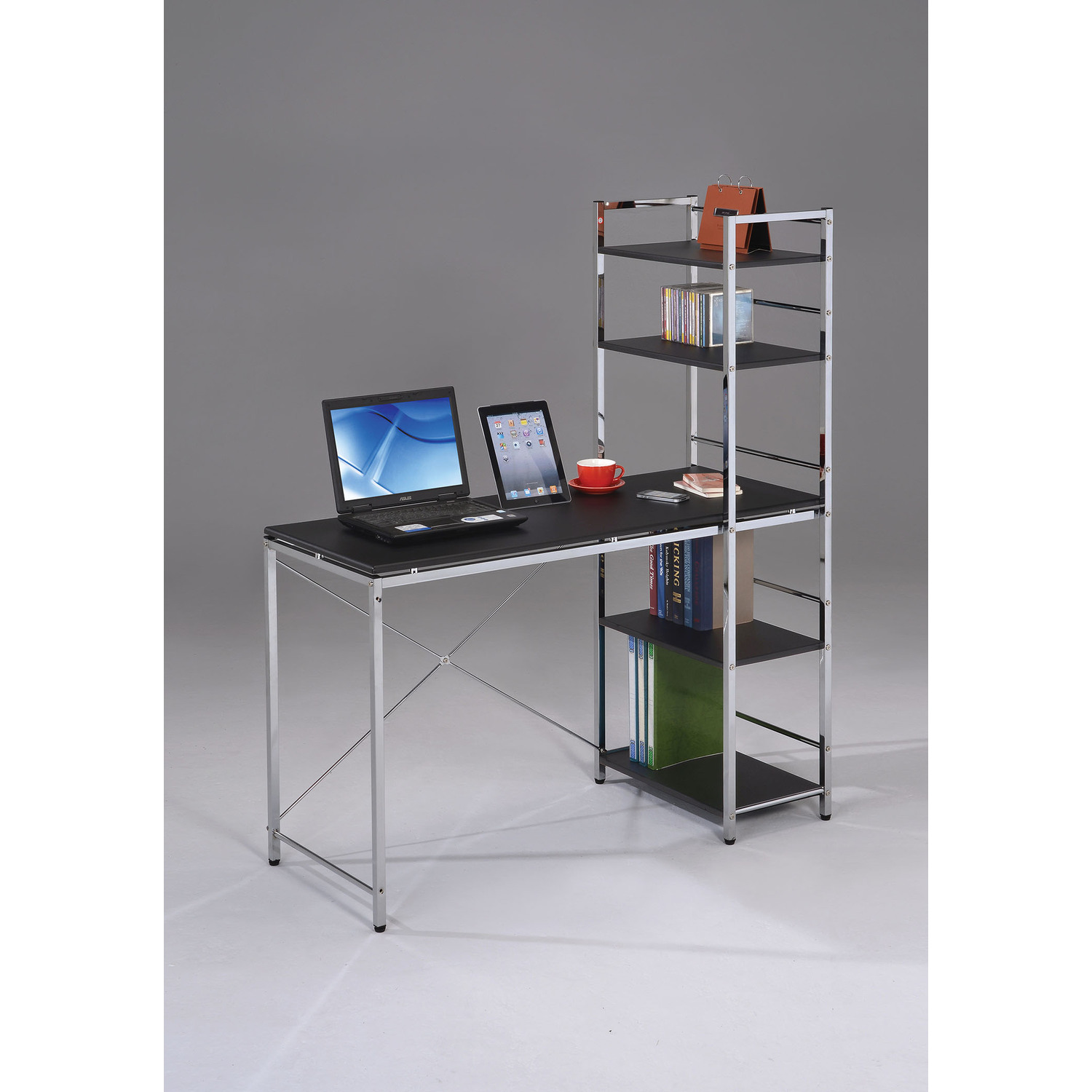 HomeRoots Furniture 285414 54 x 47 x 20 in. Computer Desk with Shelves ...