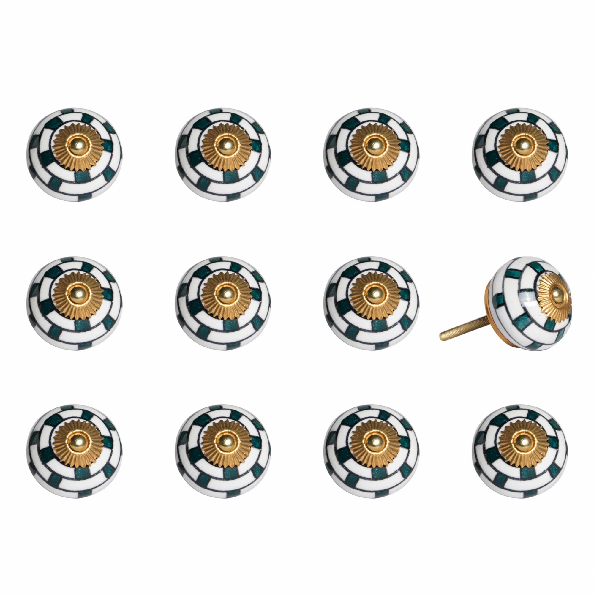 HomeRoots Furniture K000003 Knob It - White, Teal & Gold - Pack of 12