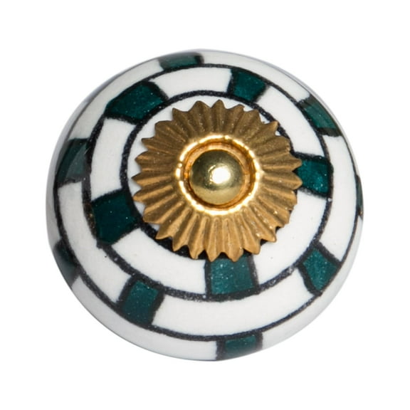 1.5" X 1.5" X 1.5" White Teal And Gold  Knobs 12 Pack