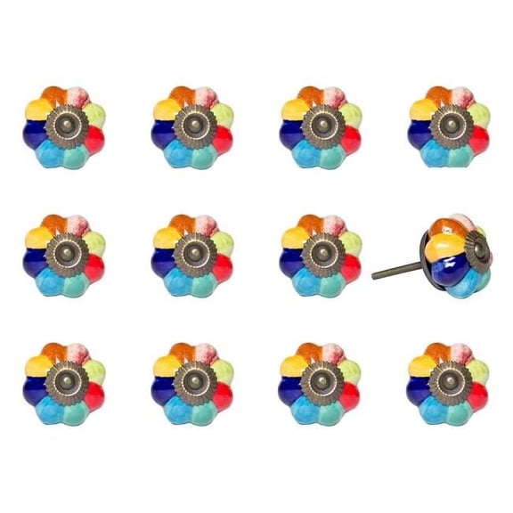 HomeRoots Furniture  K000030 Knob It - Green - Blue - Red & Yellow - Pack of 12