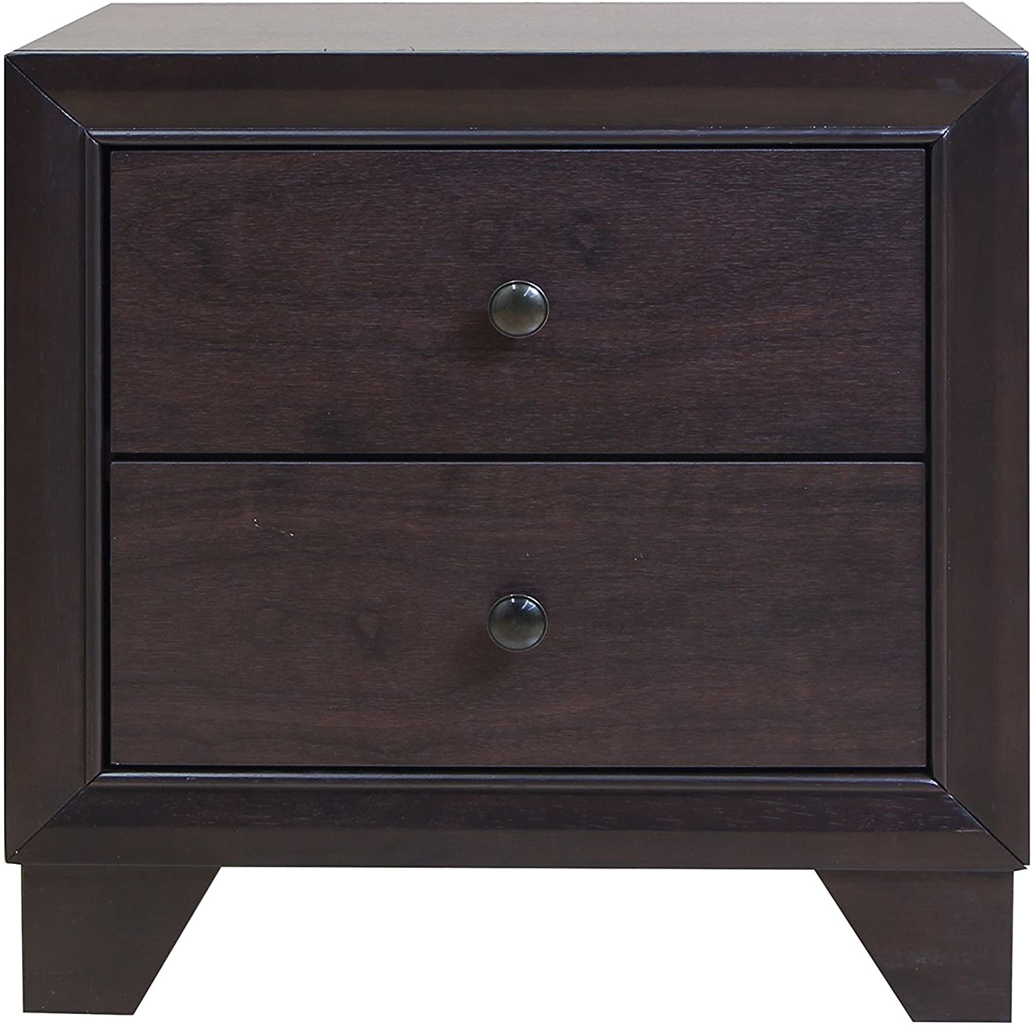 Espresso Solid Wood 2-Drawer Nightstand - 22"x22"x16"