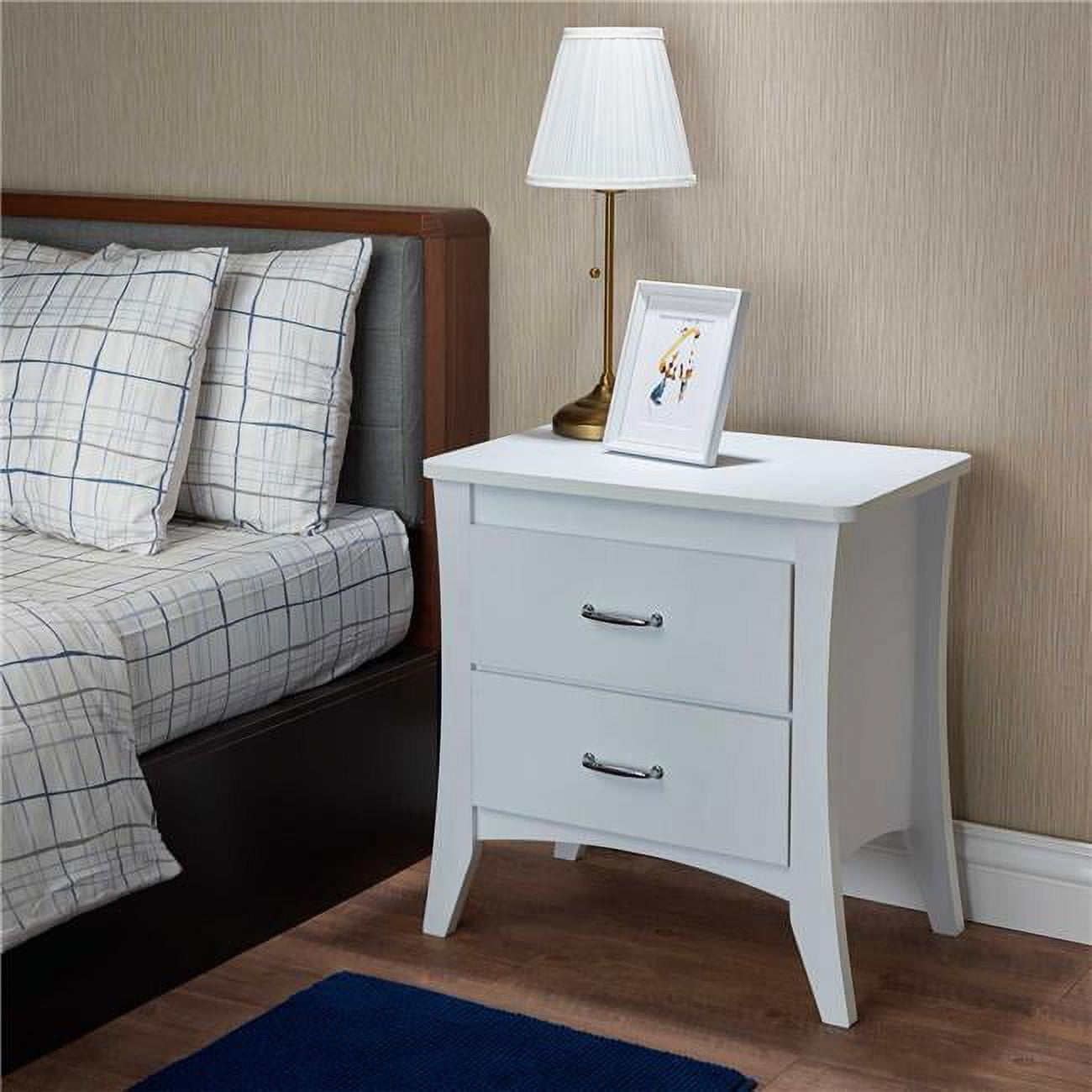 Sleek White 2-Drawer Nightstand in Particle Board and MDF