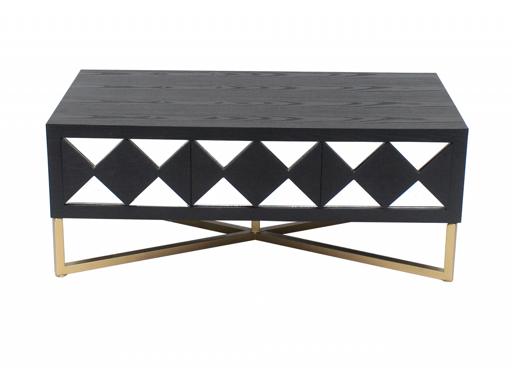 46" Black and Gold Mirrored Wood Console Table with Storage