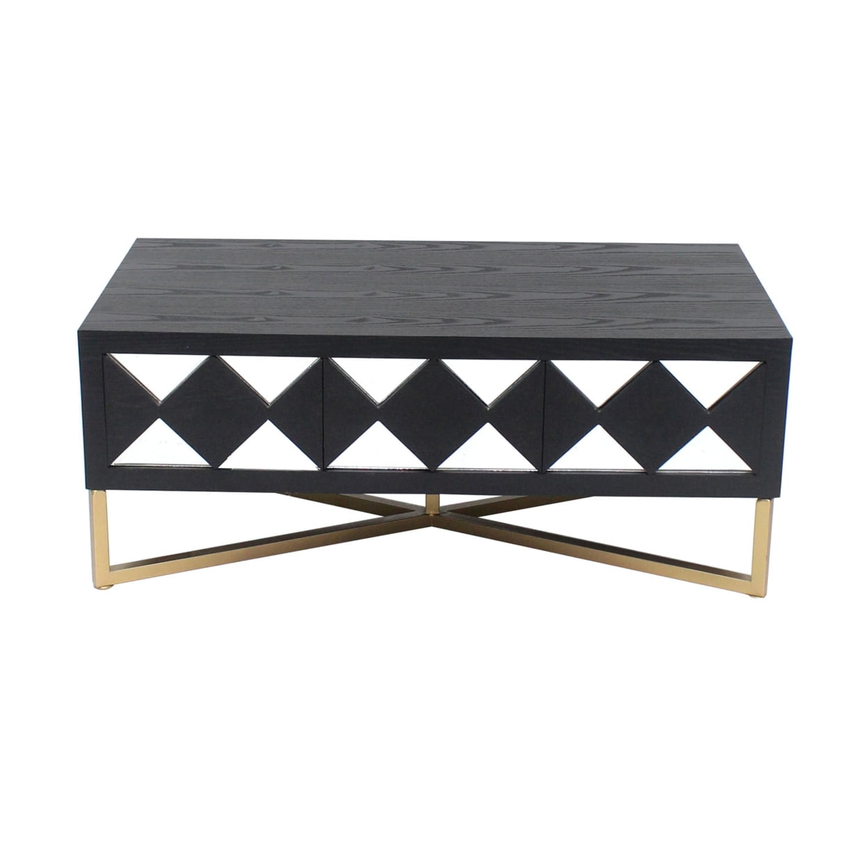 46" Black and Gold Mirrored Wood Console Table with Storage