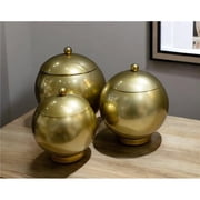 HomeRoots 574102 Gold Metal Decorative Lidded Canisters - Set of 3