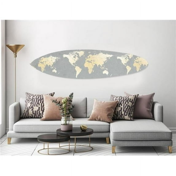 HomeRoots Gray Around the World Wood Surfboard Wall Art 18 x 1 x 76 in.