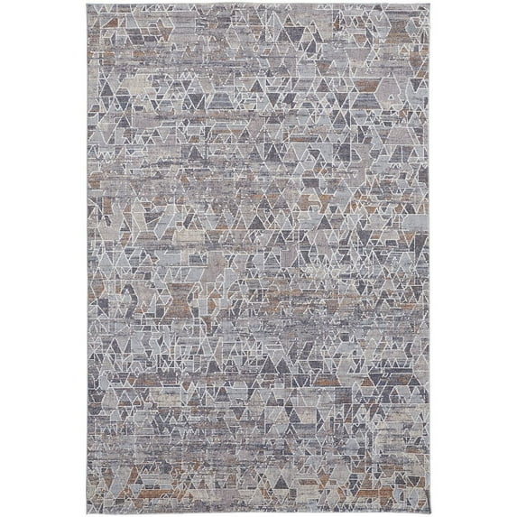 HomeRoots Gray Blue And Orange Abstract Power Loom Distressed Stain Resistant Area Rug